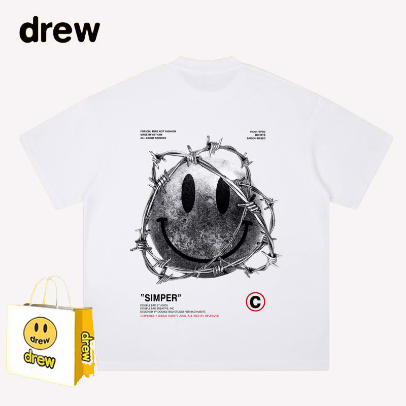 Drew T-shirts Short-Sleeved Clothes Hand-Shaped Brush Smiling Face