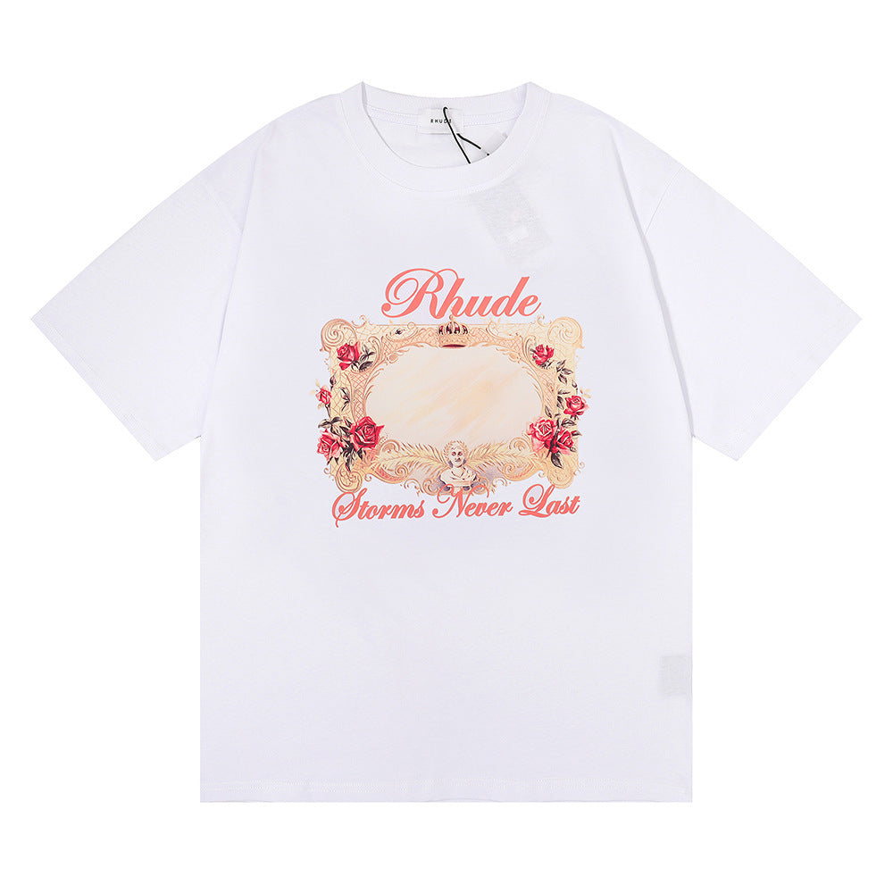 Rhude T-shirt Rose Mirror Print Short Sleeve T-shirt