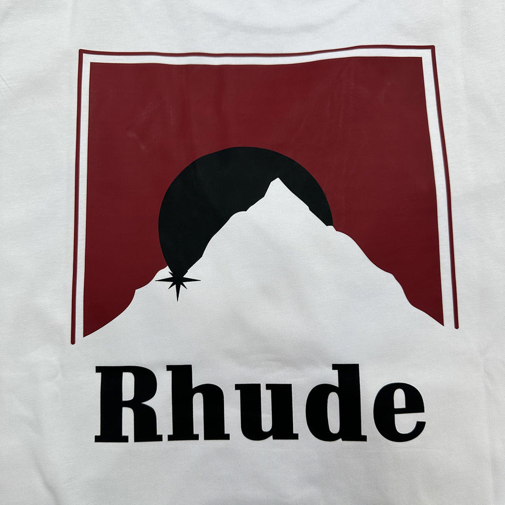 Rhude T-shirt Letter Snow Mountain Sunset Pattern Short Sleeve T-shirt