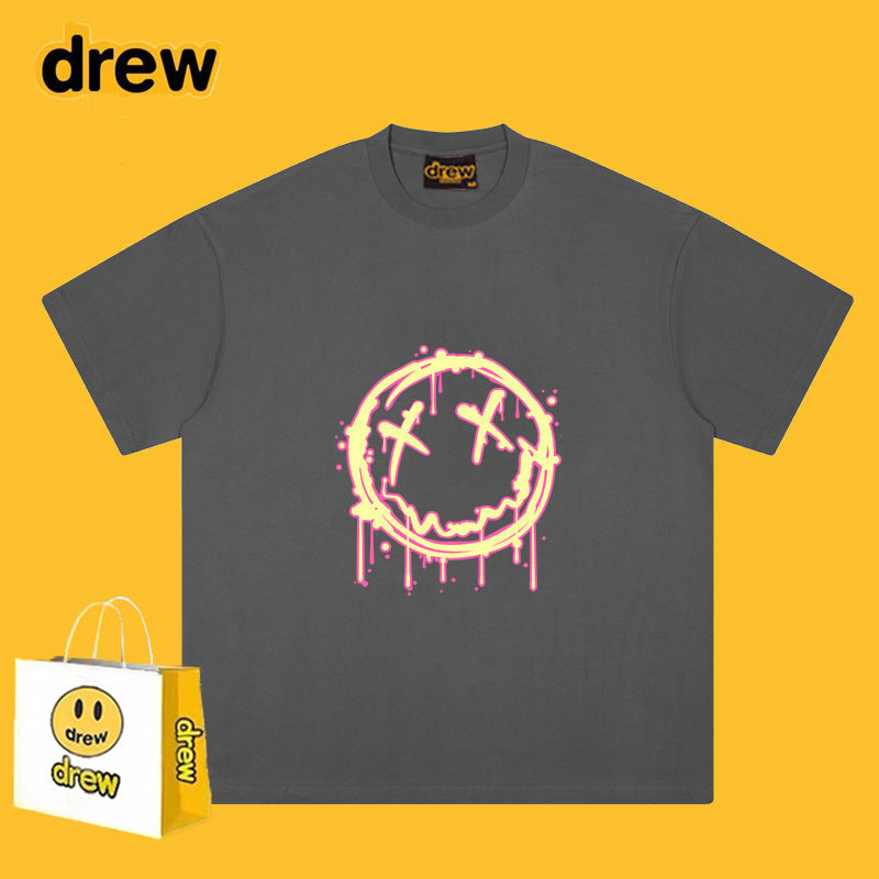 Drew T-shirts Flame Smiley Face Short Sleeve Print