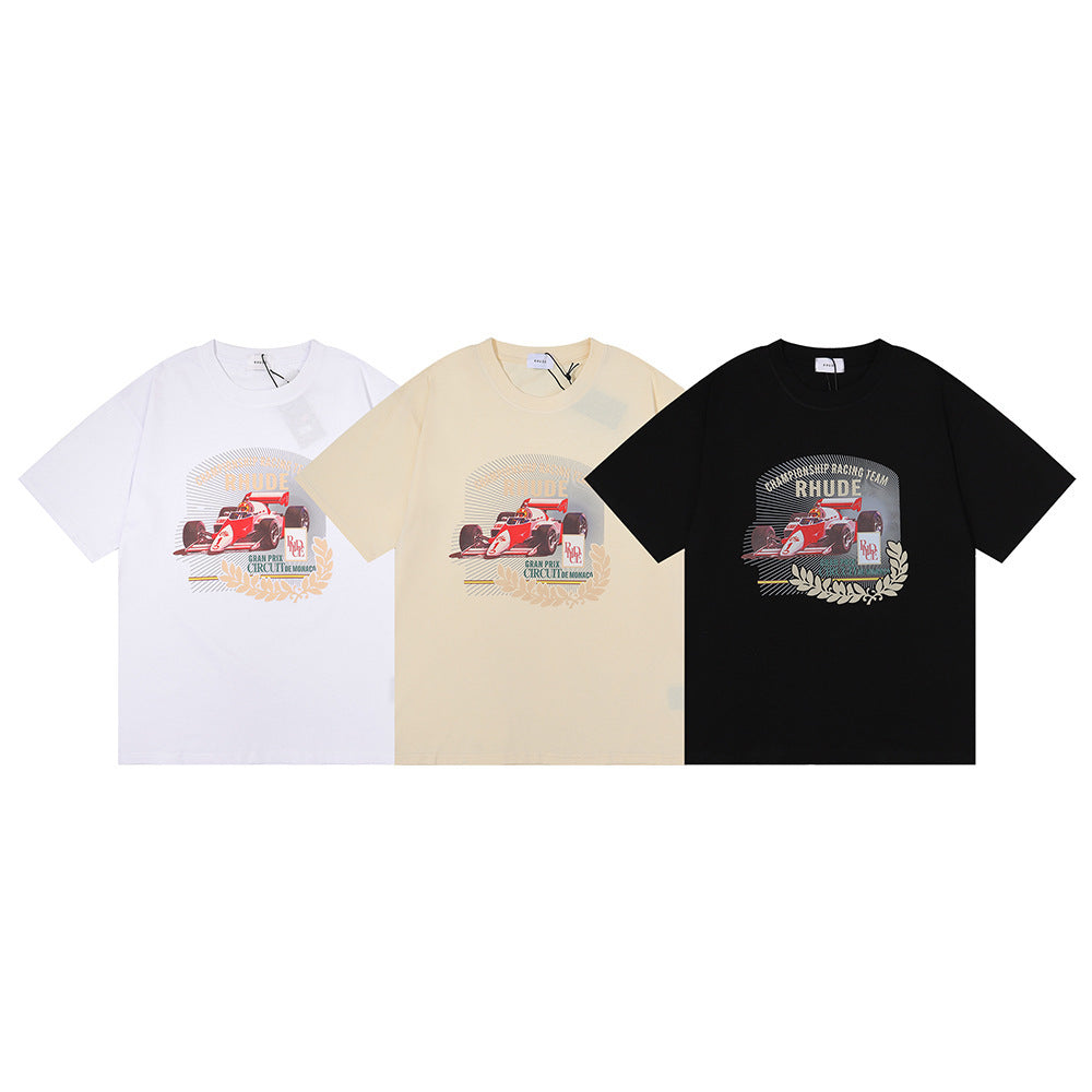 Rhude T-shirt Micro Label Letter F1 Racing Printed Short Sleeve T-shirt Loose Half Sleeve Shirt