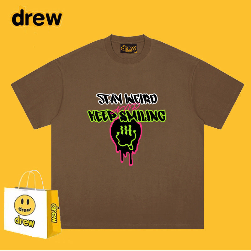 Drew T-shirts Funny Smiling Face Short Sleeve Printed T-shirt