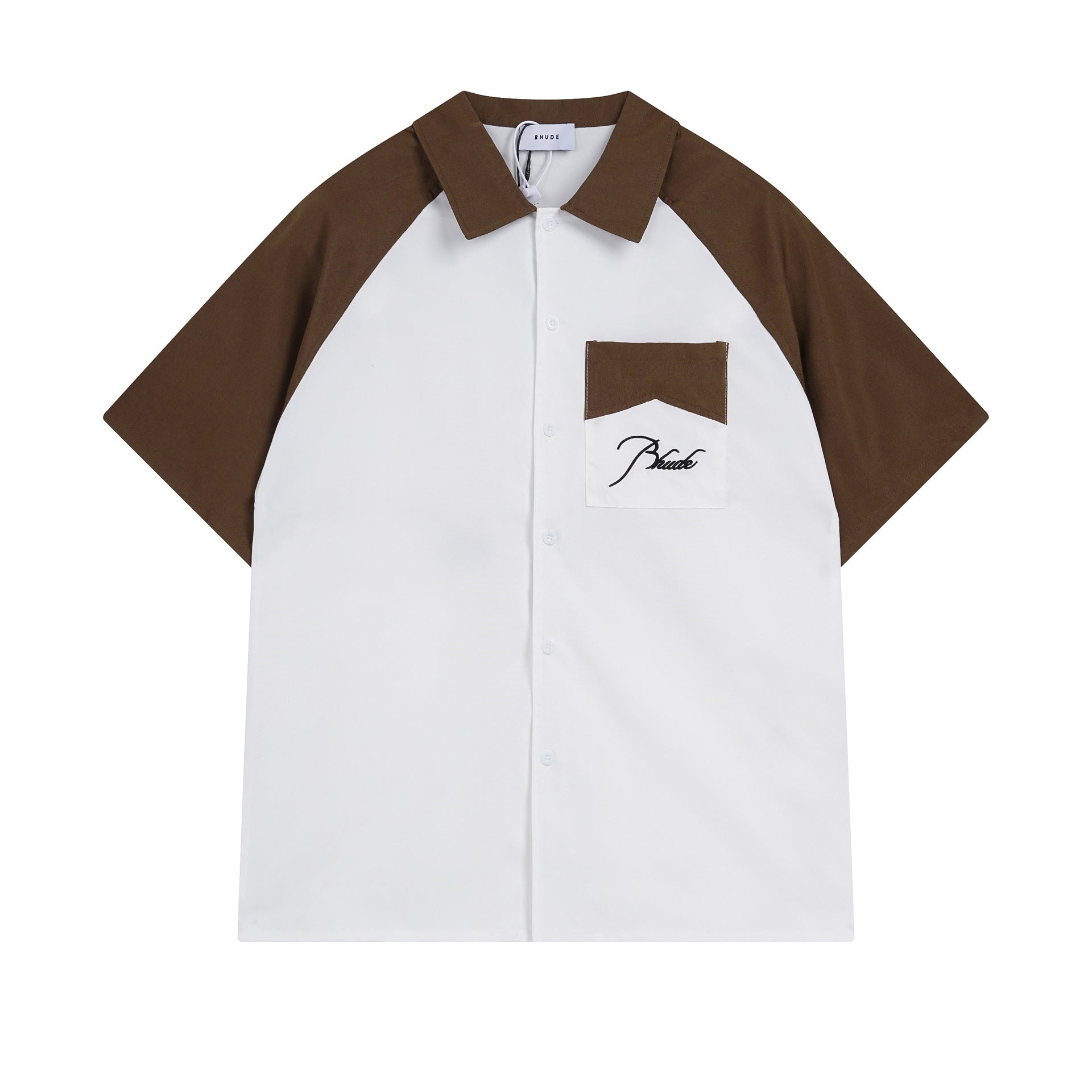 Rhude T-shirt Pocket Letter Embroidery Color Matching Short Sleeve Shirt