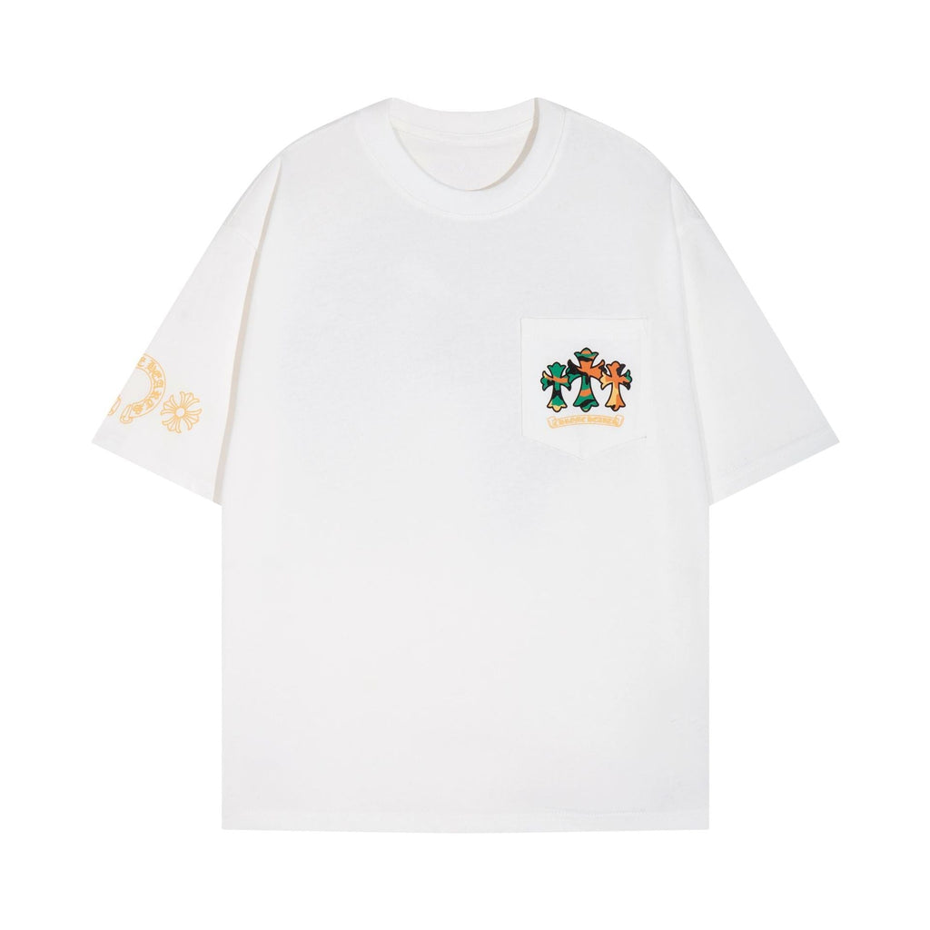 Chrome Heart T Shirts Cross Color Printed Short Sleeve T-Shirt Loose