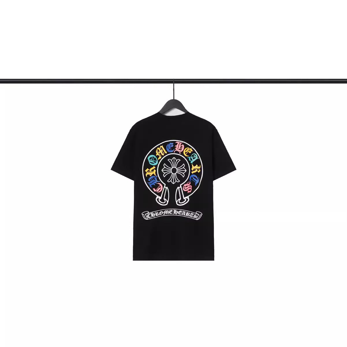 Chrome Heart T Shirts Croix Cross Color Leather Printed Short Sleeve T-Shirt