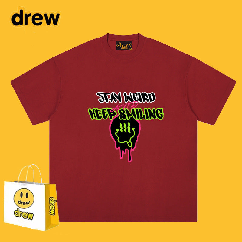 Drew T-shirts Funny Smiling Face Short Sleeve Printed T-shirt