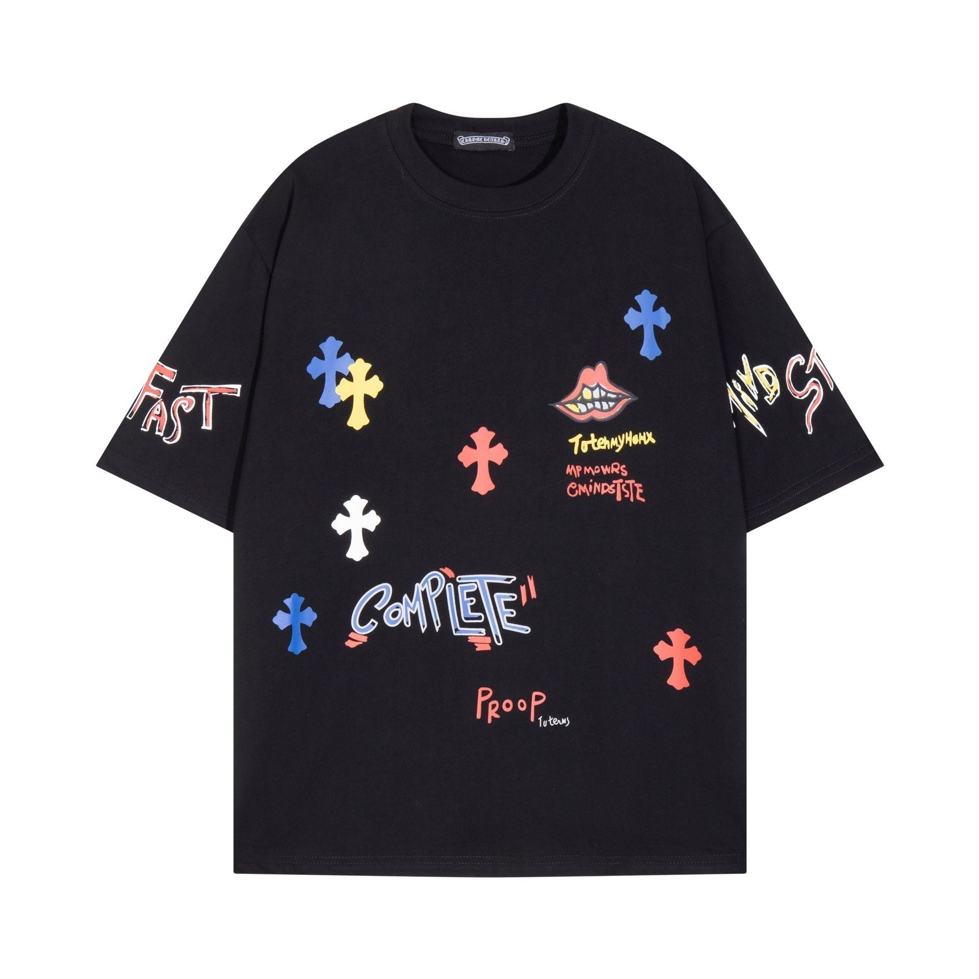 Chrome Heart T Shirts Cross Print Sanskrit Hand Painted Graffiti Short Sleeve T-Shirt