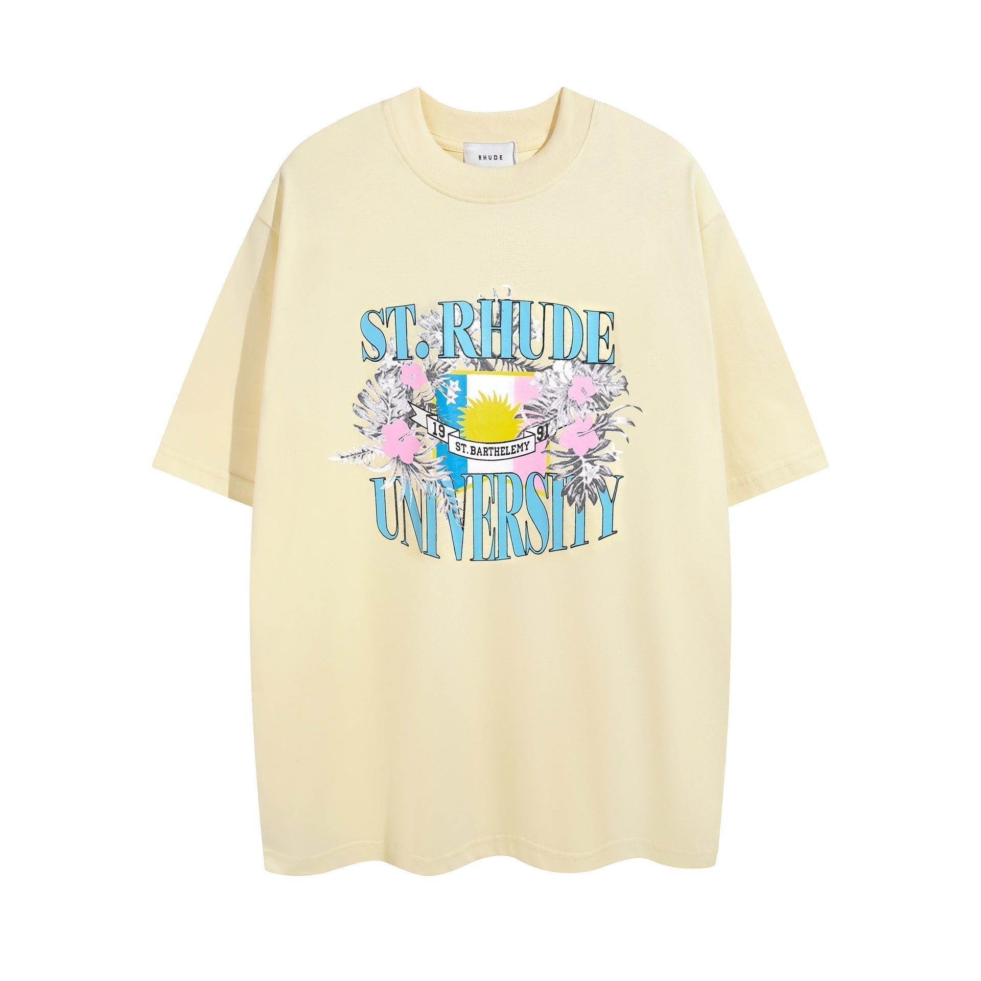 Rhude T-shirt Micro Label Flower Letter Print Pattern Short Sleeve T-shirt
