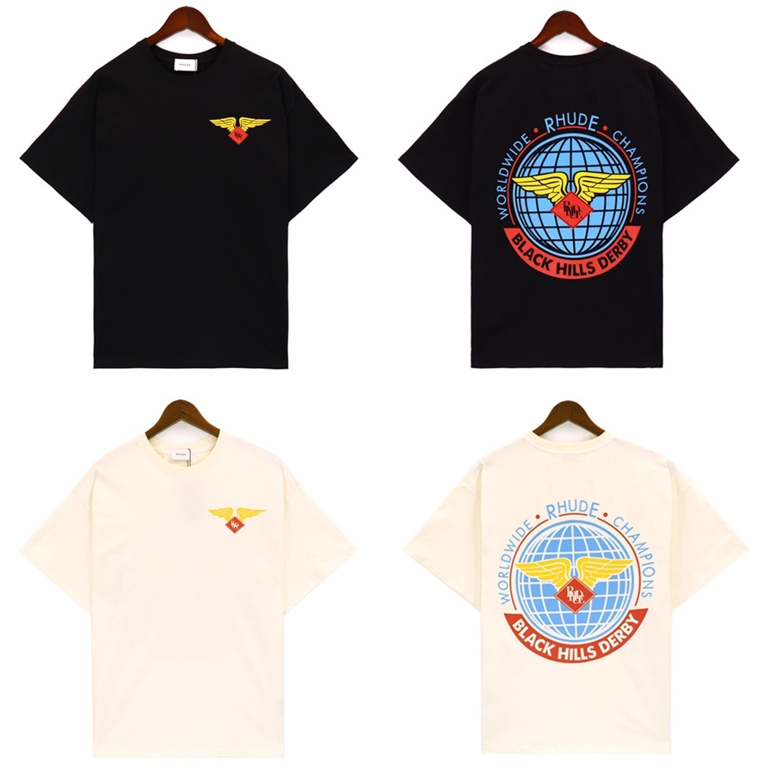 Rhude T-shirt Label Wings Alphabet Earth Print Short Sleeve T-shirt