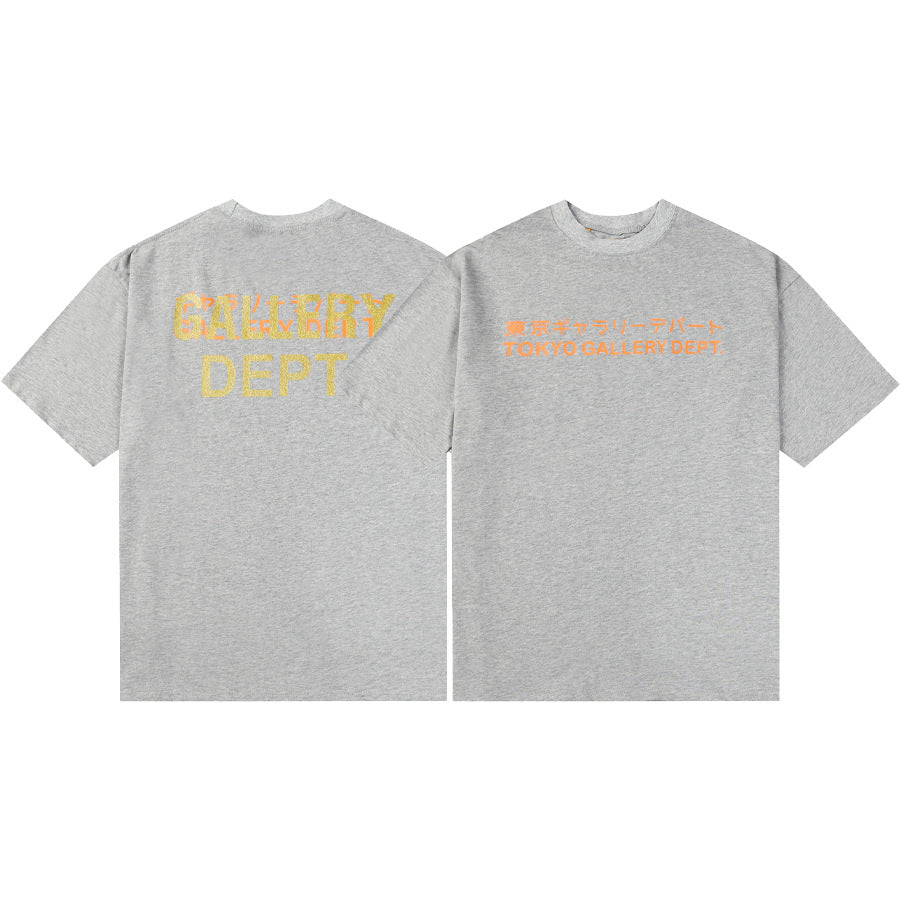 Gallery Dept T-Shirt Hand Painted Ink Splashing Alphabet Washed Retro Short Sleeve T-Shirt