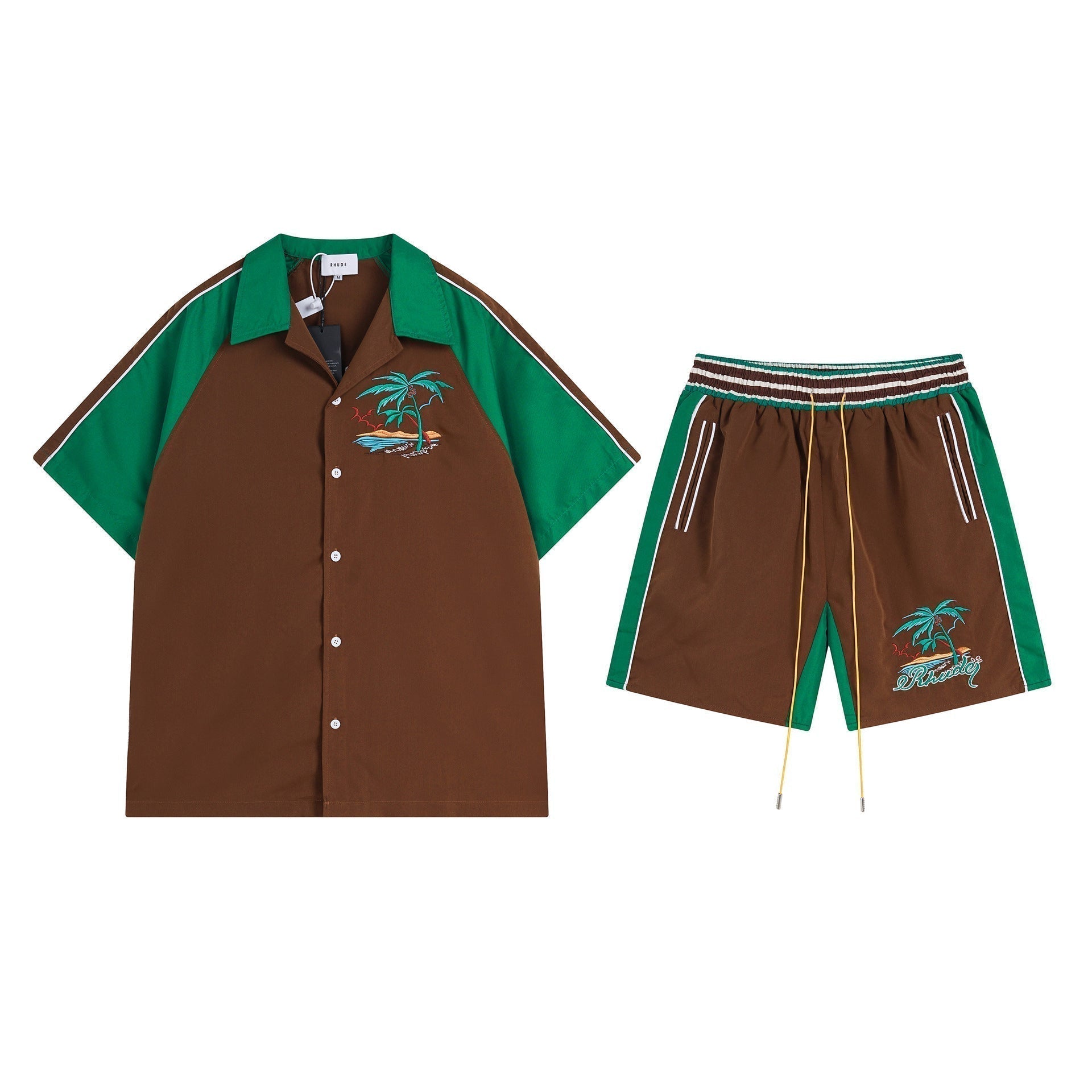 Rhude T-shirt Coconut Alphabet Beach Embroidery Short Sleeve Shirt Shorts