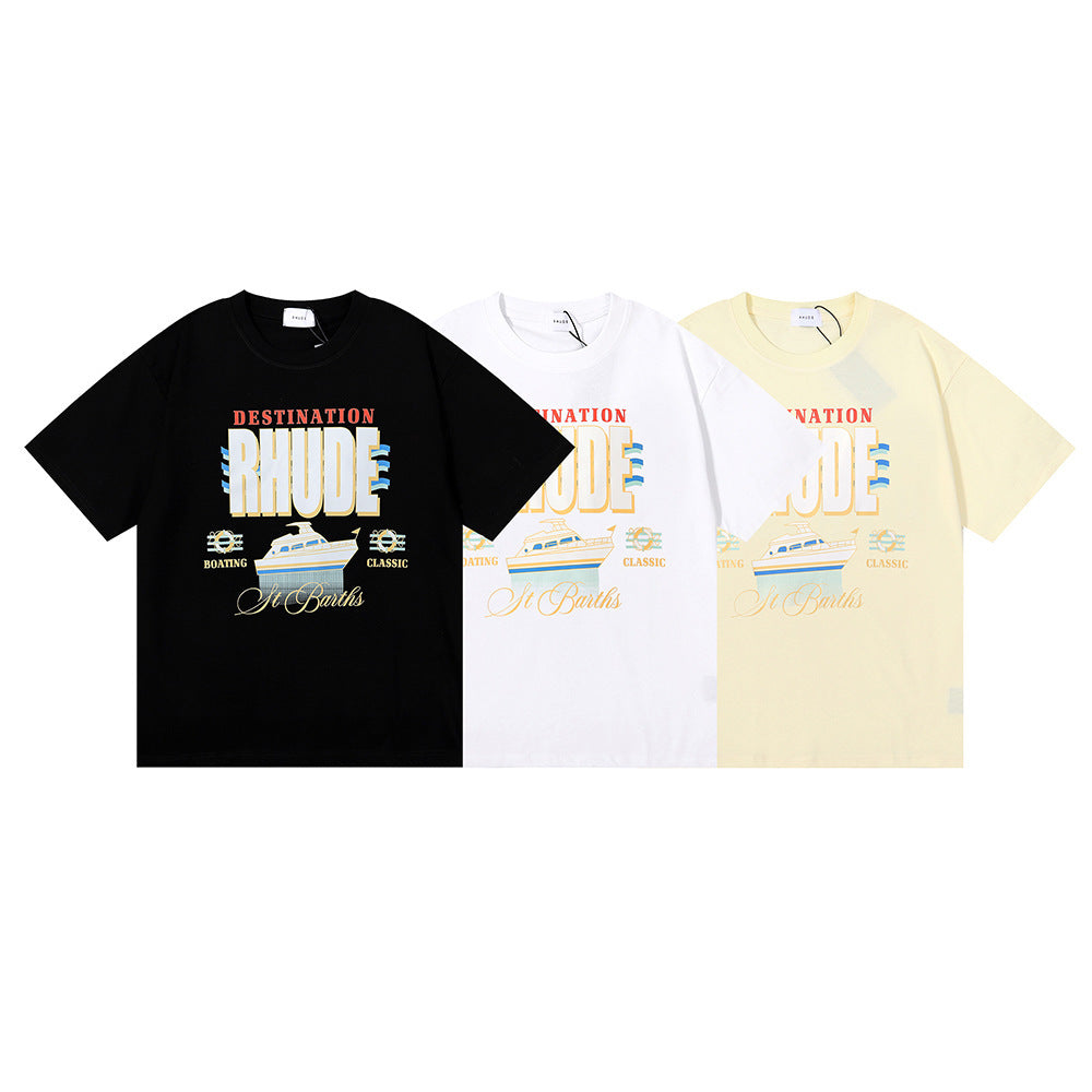 Rhude T-shirt Micro Label Yacht Print Short Sleeve T-shirt