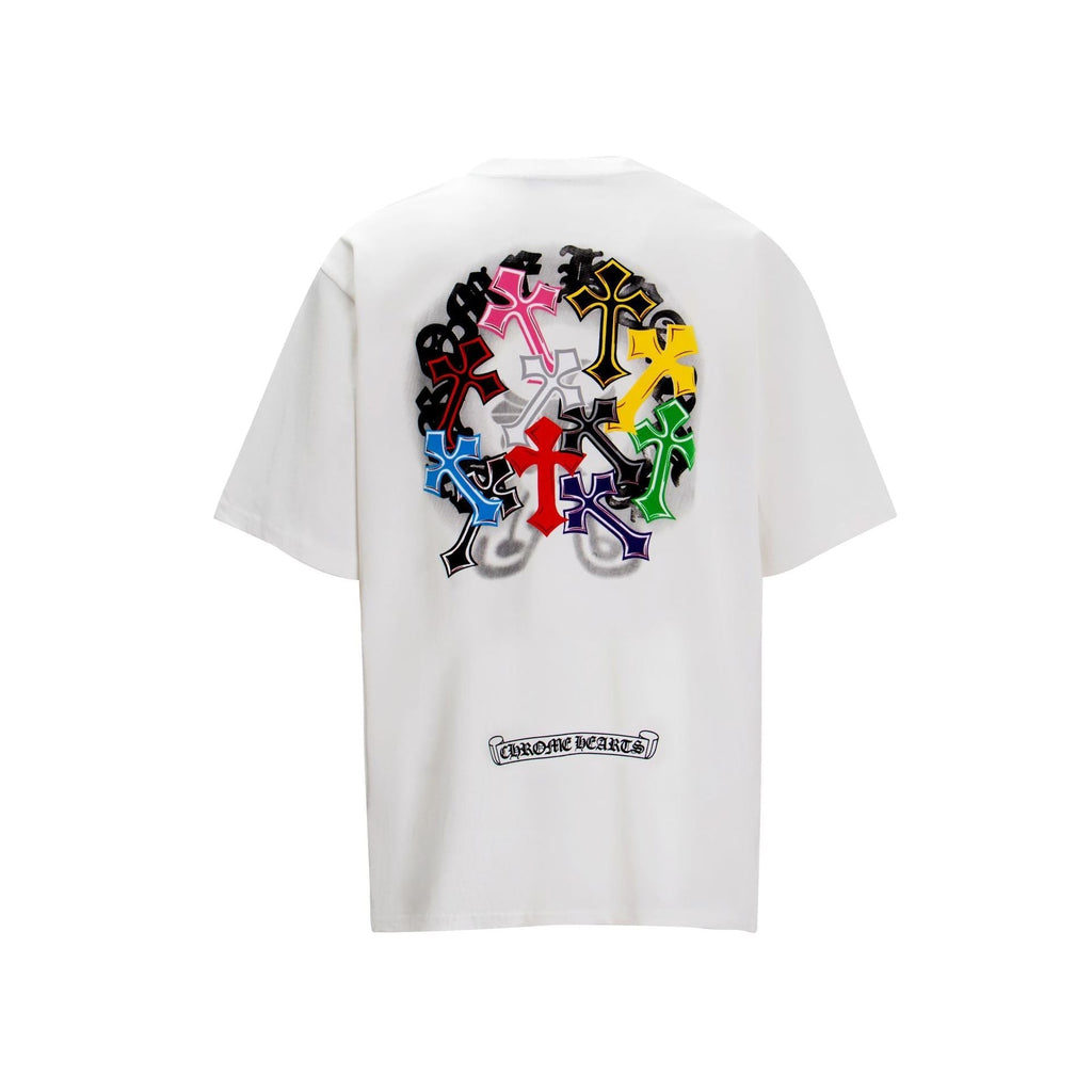 Chrome Heart T Shirts Sanskrit Rainbow Cross Foam Short Sleeve T-Shirt