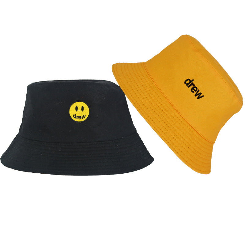 Drew House Justin Bieber Hat Bucket Hat Fishing Cap Cotton Print Fisherman Hat Smiling Face Bucket Hat Female Summer Outdoor Sun Hat