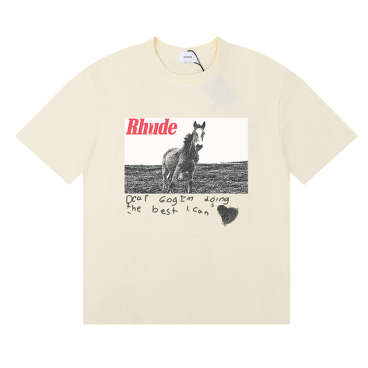 Rhude T-shirt Micro Label Alphabet Horse Print Short Sleeve T-shirt