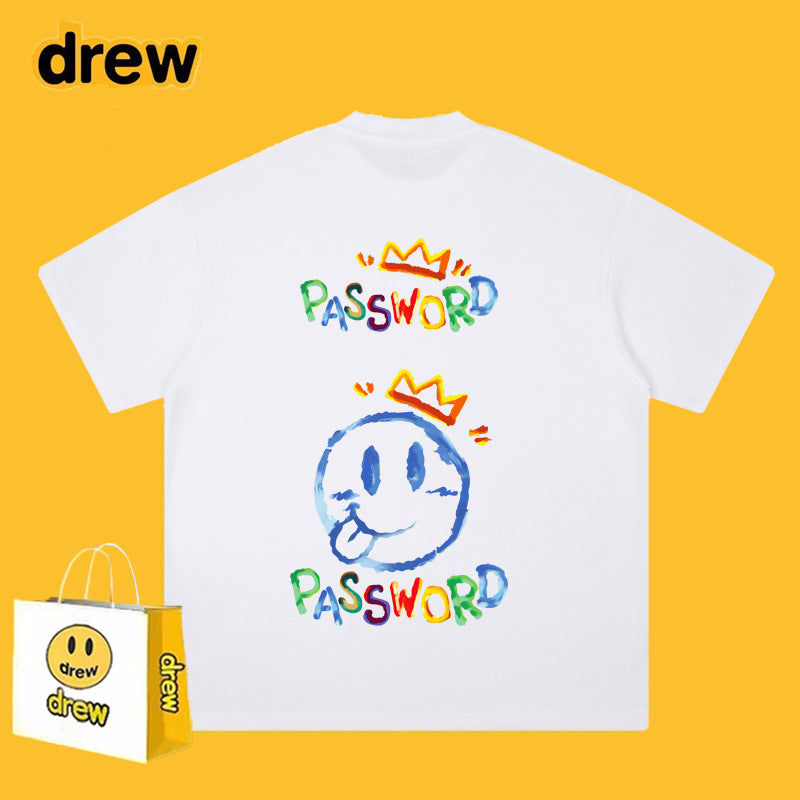 Drew T-shirts Short Sleeve T-shirt Smiley Face Letter Print
