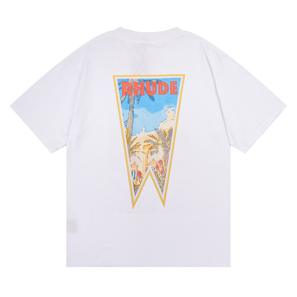 Rhude T-shirt Stamp Seal Coconut Tree Print Short Sleeve T-shirt