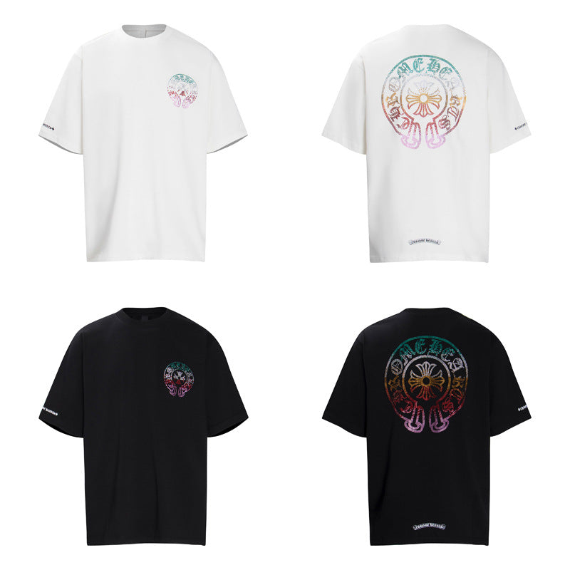Chrome Heart T Shirts Horseshoe Sanskrit Cross Color Hot Diamond Short Sleeve T-Shirt