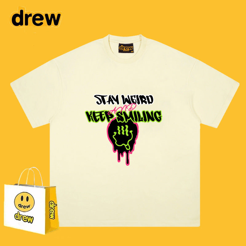 Drew T-shirts Funny Smiling Face Short Sleeve Printed T-shirt