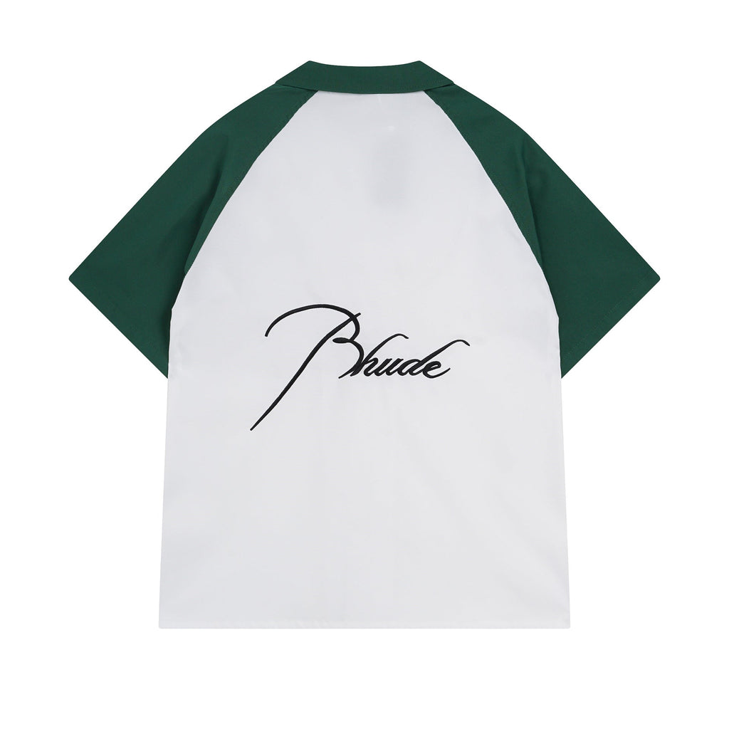 Rhude T-shirt Pocket Letter Embroidery Color Matching Short Sleeve Shirt
