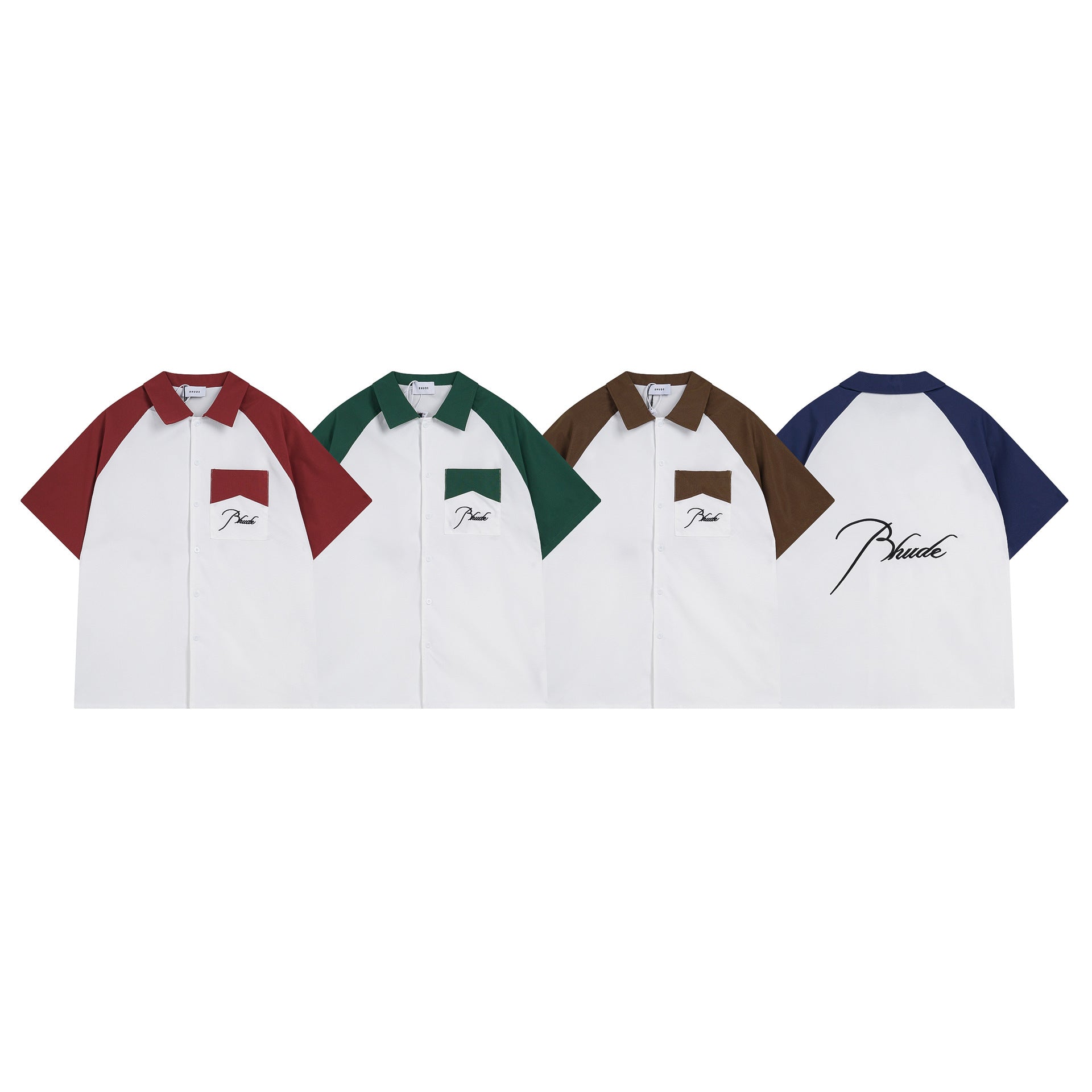 Rhude T-shirt Pocket Letter Embroidery Color Matching Short Sleeve Shirt