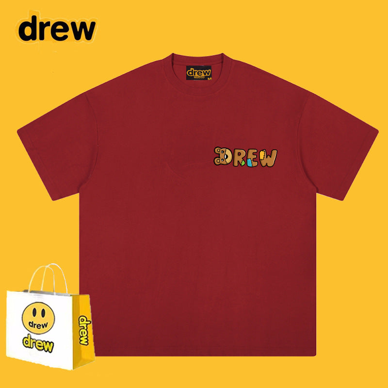 Drew T-shirts Short Sleeve Letter Cotton T-shirt Loose