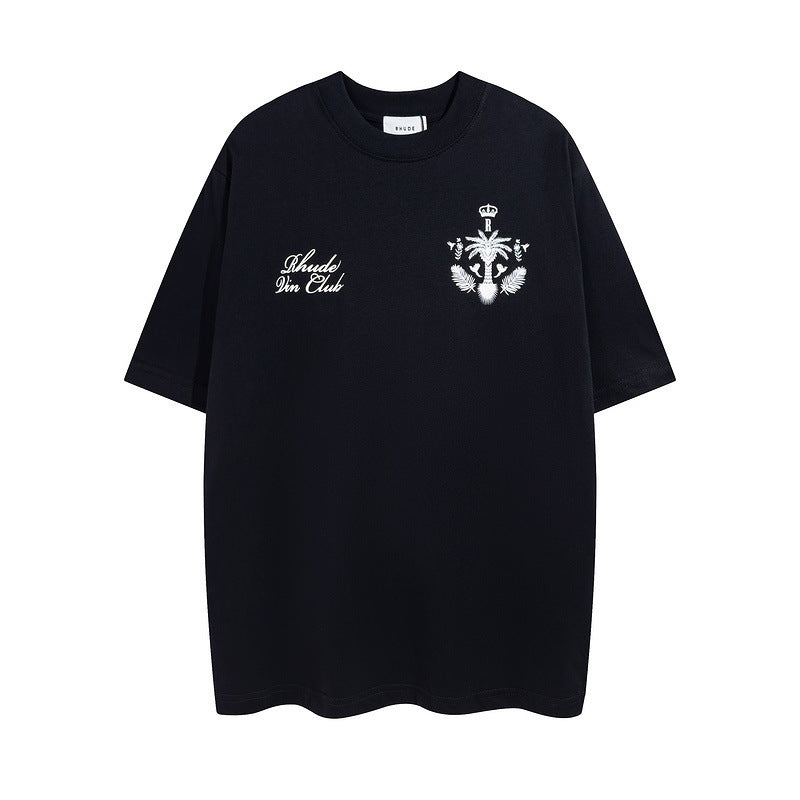 Rhude T-shirt Micro Label Letter Coconut Pattern Short Sleeve T-shirt