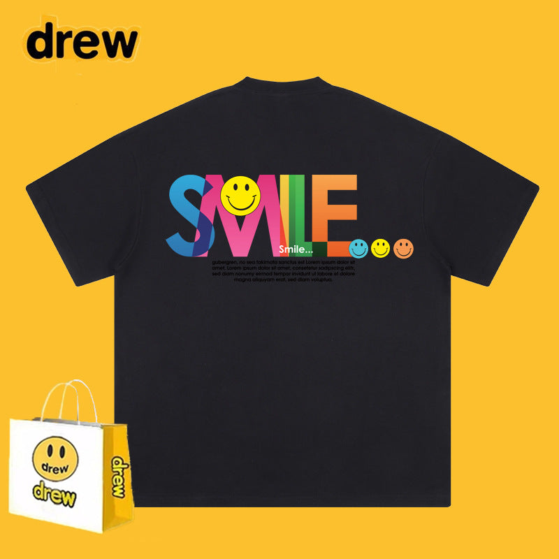Drew T-shirts Smiley Face Letter Print Short-Sleeve