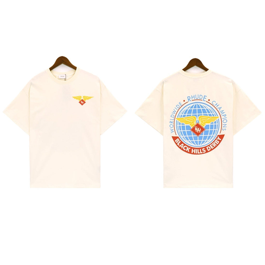 Rhude T-shirt Label Wings Alphabet Earth Print Short Sleeve T-shirt