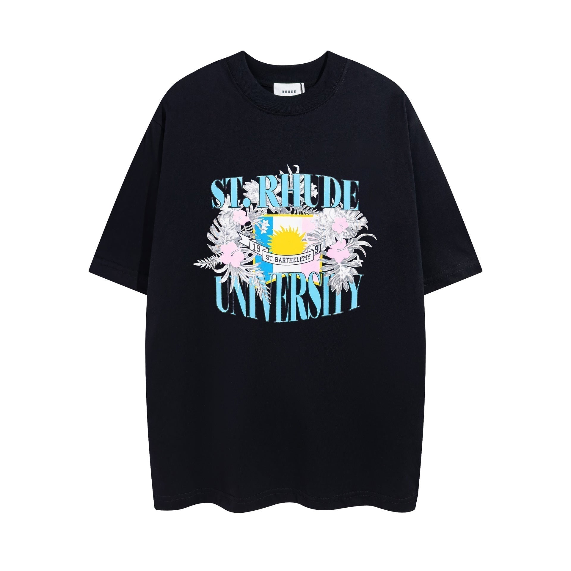 Rhude T-shirt Micro Label Flower Letter Print Pattern Short Sleeve T-shirt