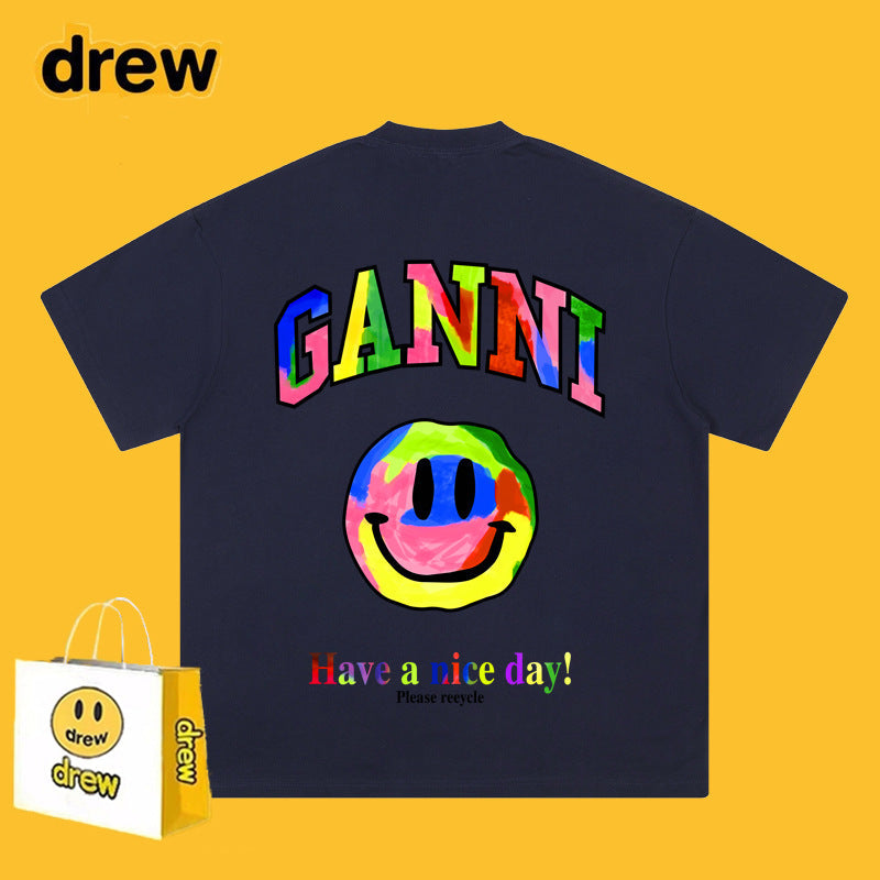 Drew T-shirts Graffiti Smiley Face Short Sleeve Loose Men