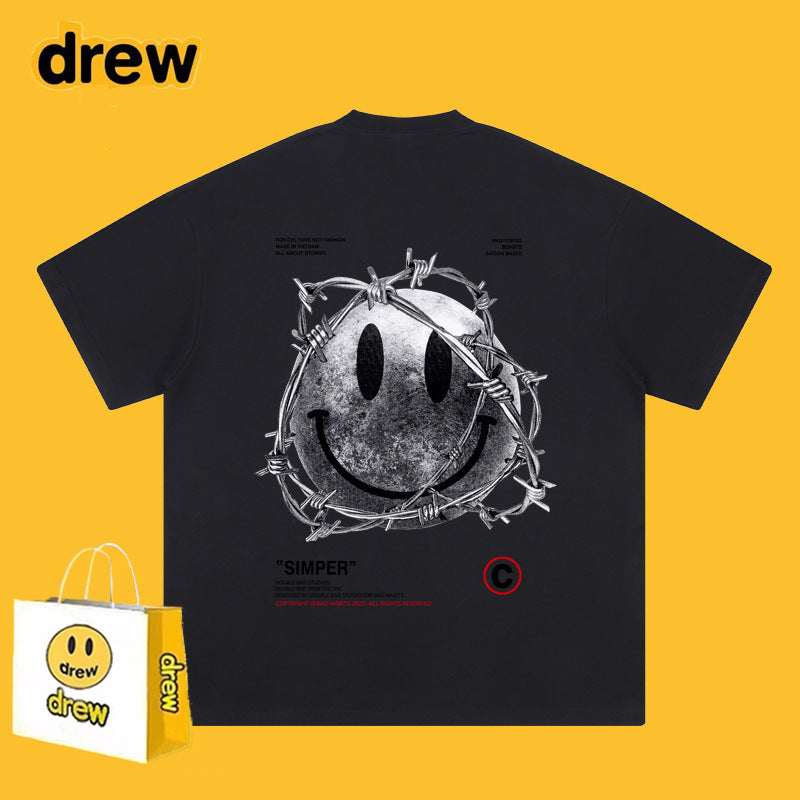 Drew T-shirts Short-Sleeved Clothes Hand-Shaped Brush Smiling Face