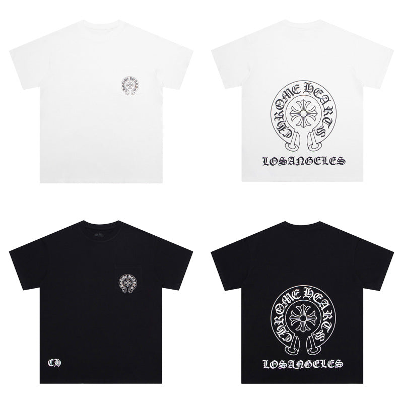 Chrome Heart T Shirts Summer Horseshoe Cross Print Short Sleeve T-Shirt