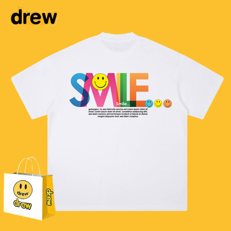 Drew T-shirts Smiley Face Letter Print Short-Sleeve