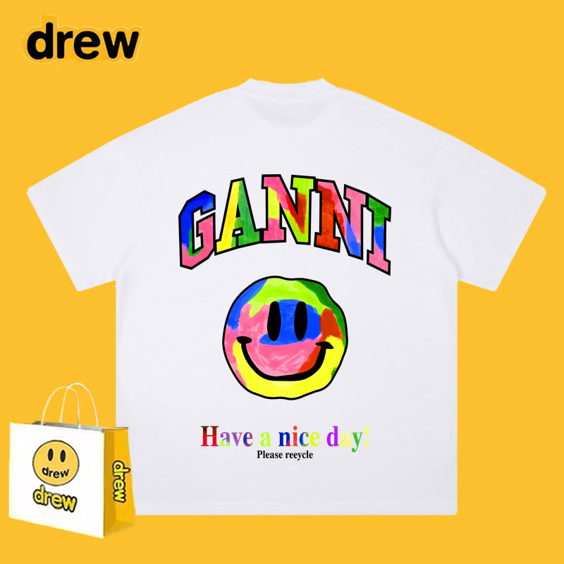 Drew T-shirts Graffiti Smiley Face Short Sleeve Loose Men