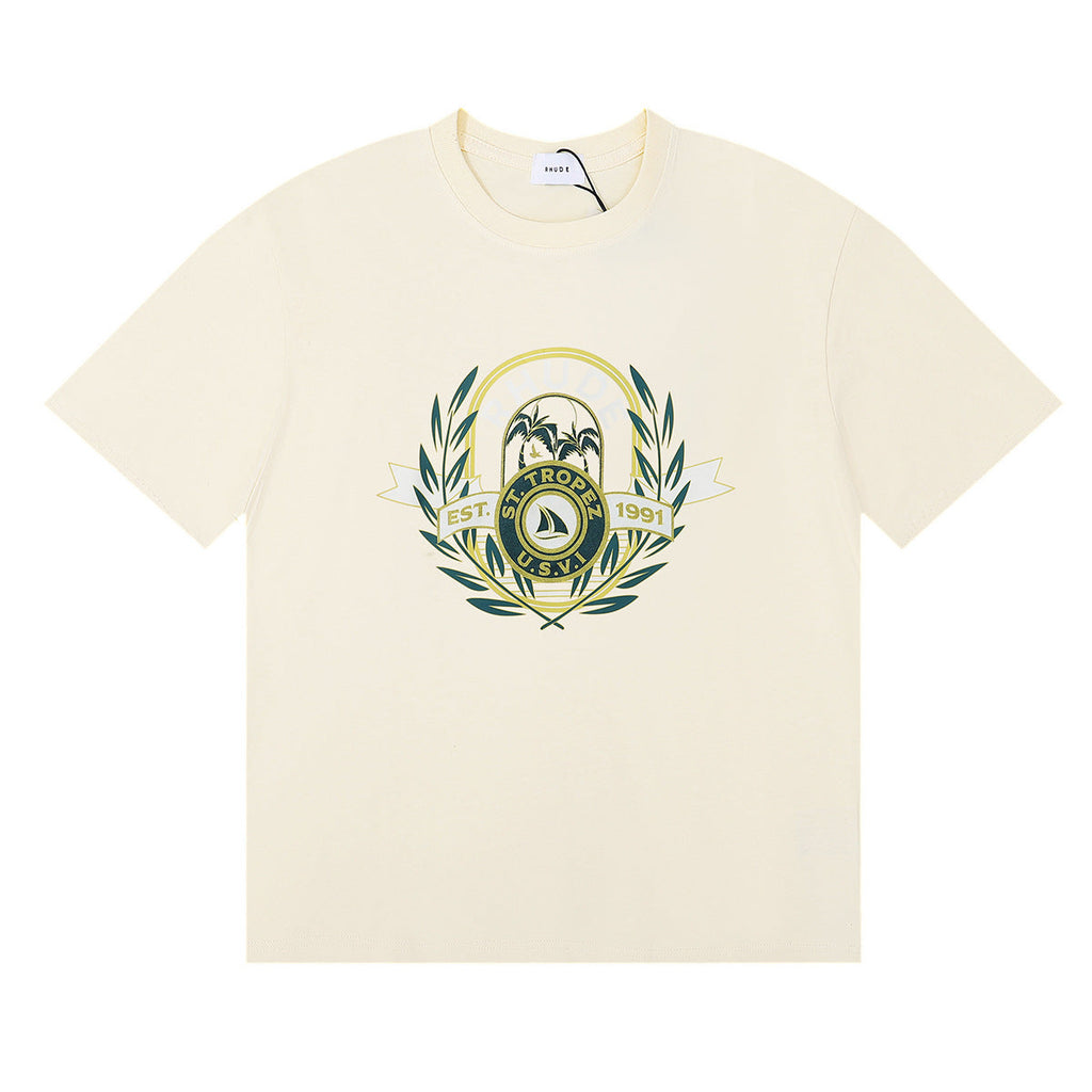 Rhude T-shirt Alphabet Coconut Racing Pattern Short Sleeve T-shirt