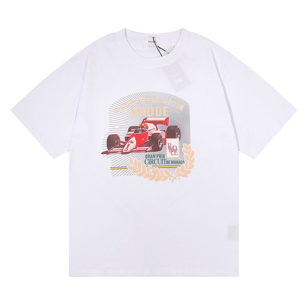 Rhude T-shirt Micro Label Letter F1 Racing Printed Short Sleeve T-shirt Loose Half Sleeve Shirt