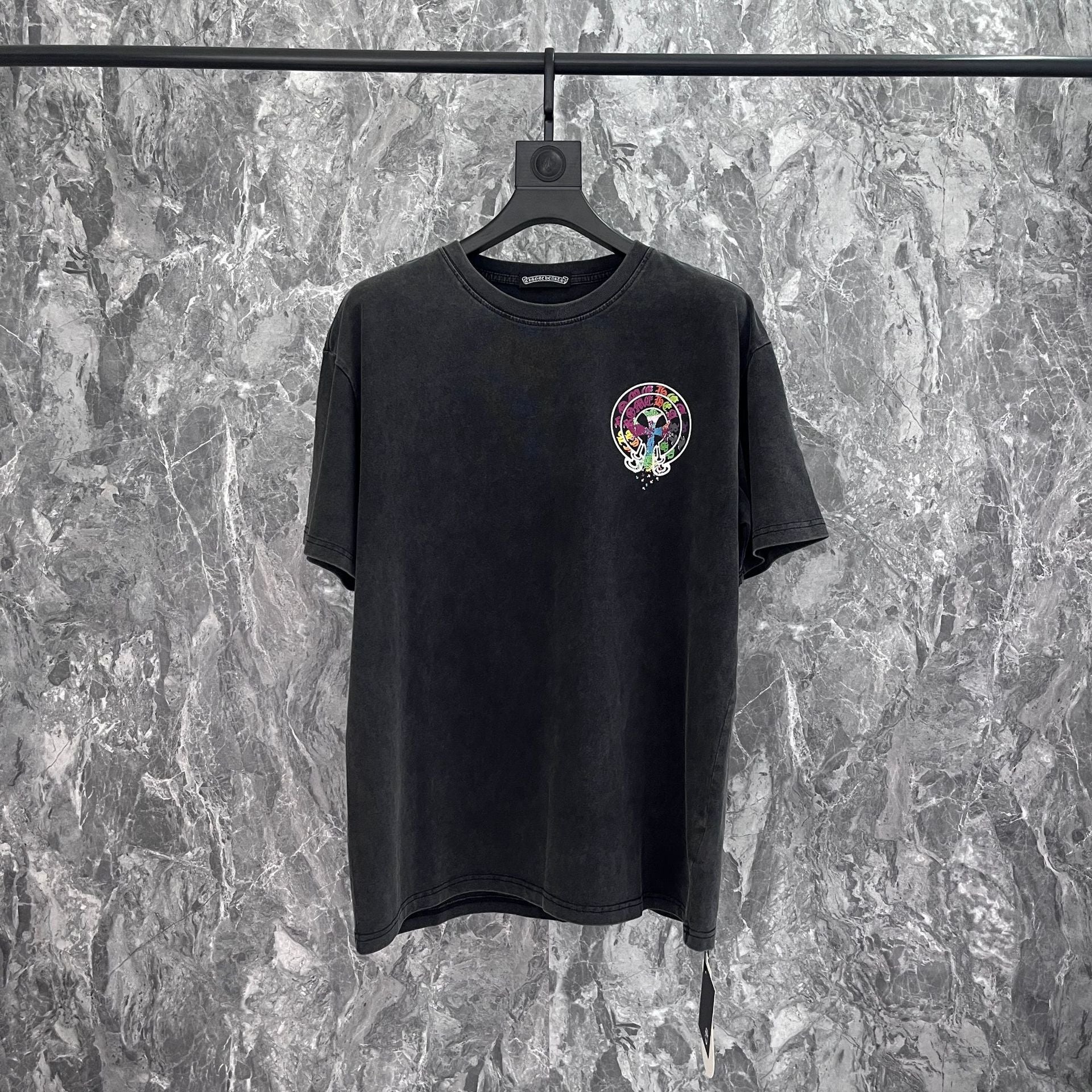 Chrome Heart T Shirts Crowe Sanskrit Horseshoe Wash Old Short Sleeve Loose Crew Neck T-Shirt