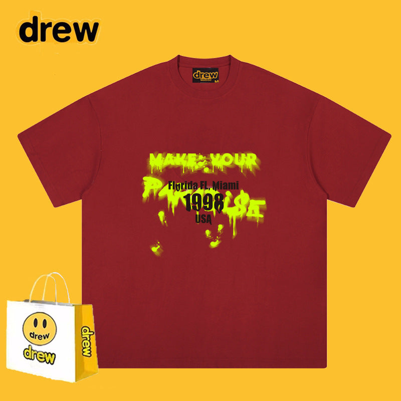 Drew T-shirts Smiley Face Short-Sleeved T-shirt Men's Short-Sleeved T-shirt