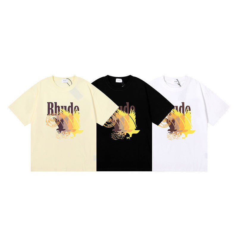 Rhude T-shirt gradual change color bird print short sleeve T-shirt