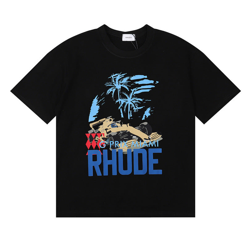 Rhude T-shirt Racing Formula Letter Logo Pattern Short Sleeve T-shirt