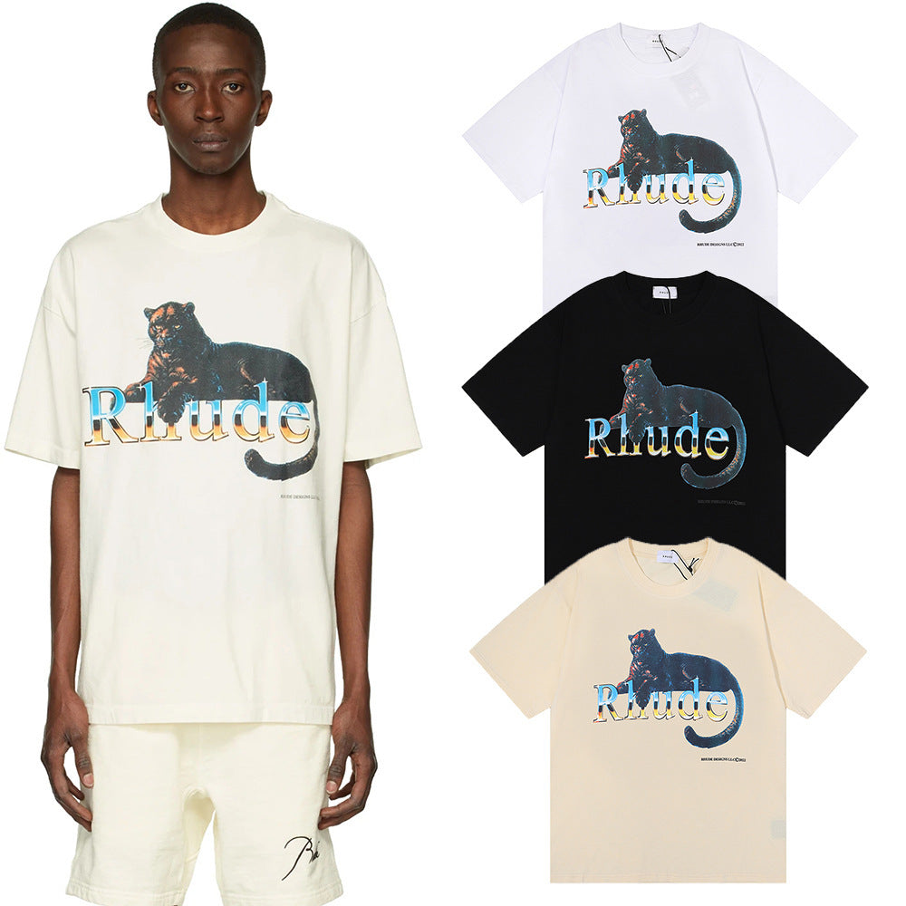 Rhude T-shirt Black Panther Letter Print Short Sleeve T-shirt