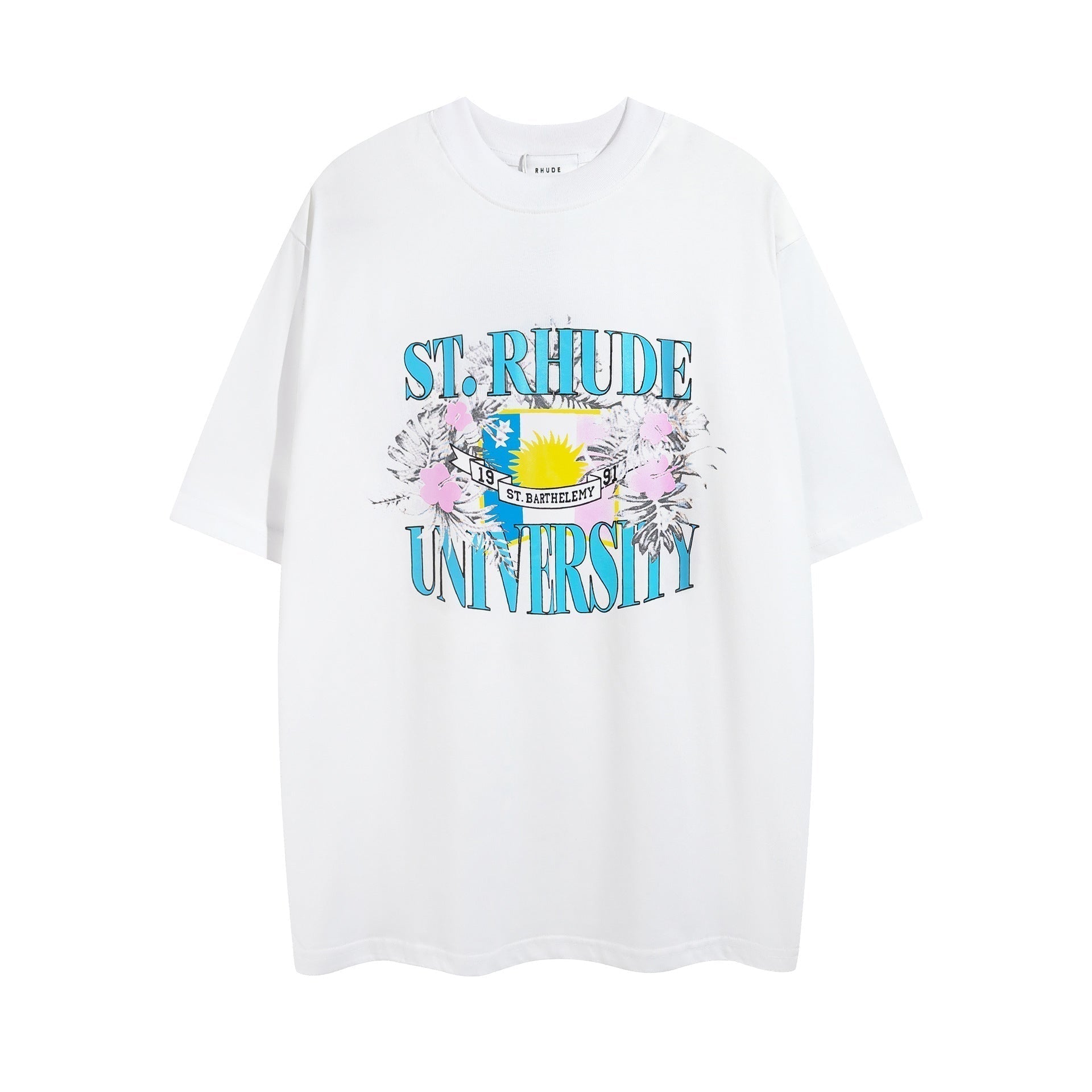 Rhude T-shirt Micro Label Flower Letter Print Pattern Short Sleeve T-shirt