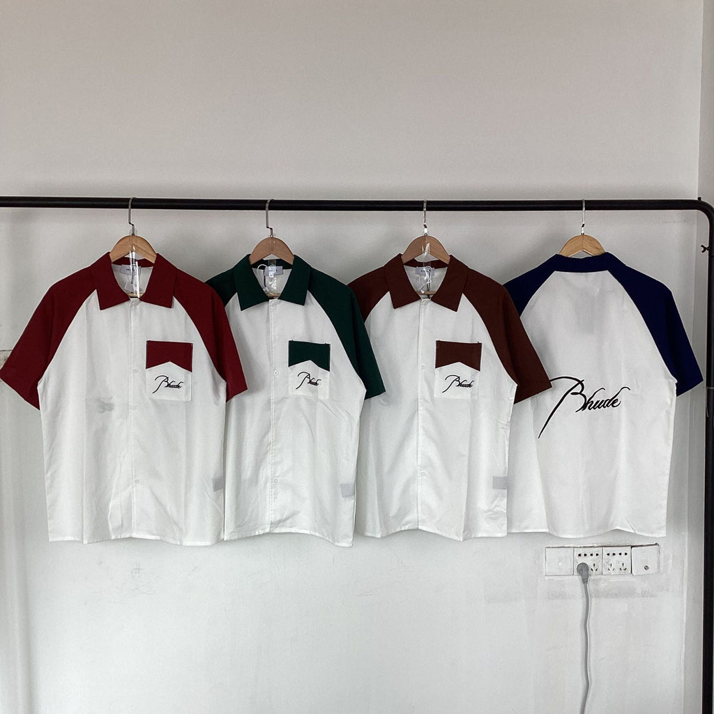 Rhude T-shirt Pocket Letter Embroidery Color Matching Short Sleeve Shirt