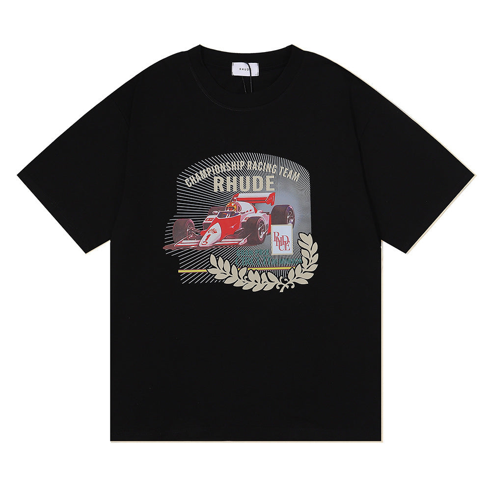 Rhude T-shirt Micro Label Letter F1 Racing Printed Short Sleeve T-shirt Loose Half Sleeve Shirt