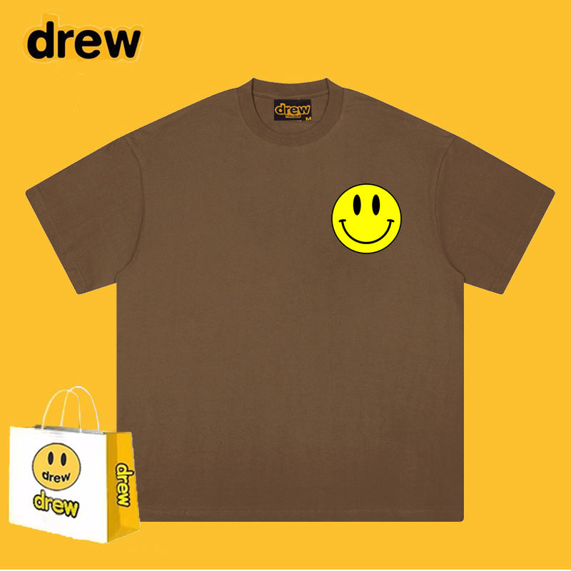 Drew T-shirts Smiley Face Print Short Sleeve Loose