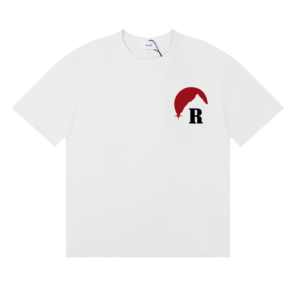 Rhude T-shirt Letter Snow Mountain Sunset Pattern Short Sleeve T-shirt