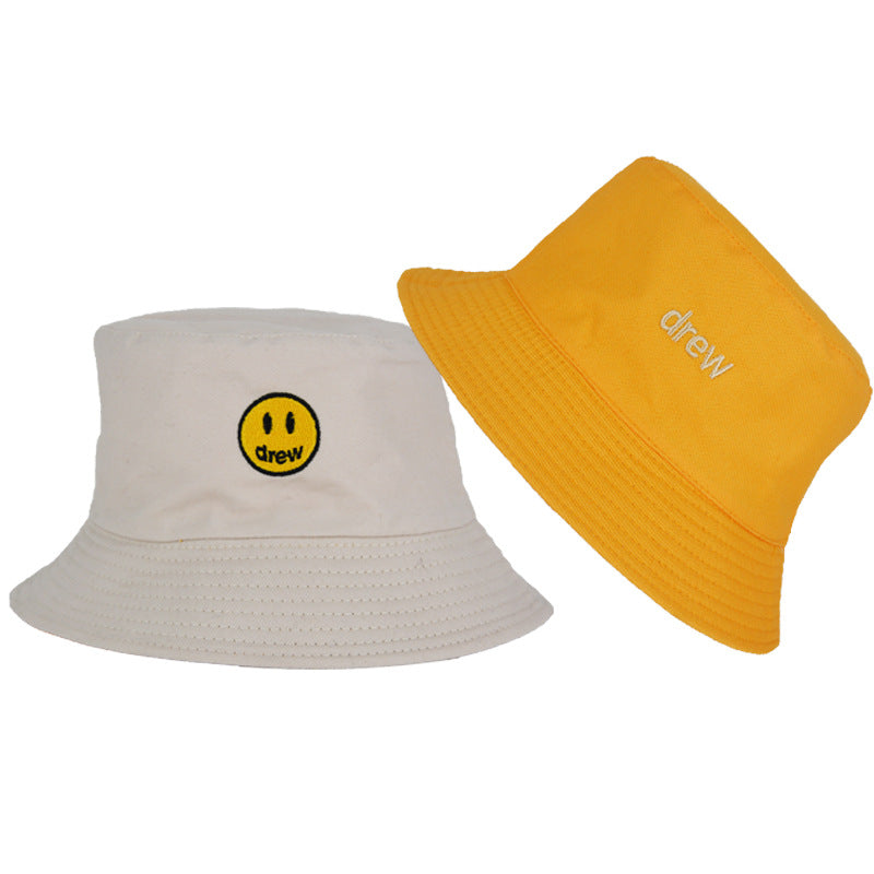 Drew House Justin Bieber Hat Bucket Hat Fishing Cap Cotton Print Fisherman Hat Smiling Face Bucket Hat Female Summer Outdoor Sun Hat