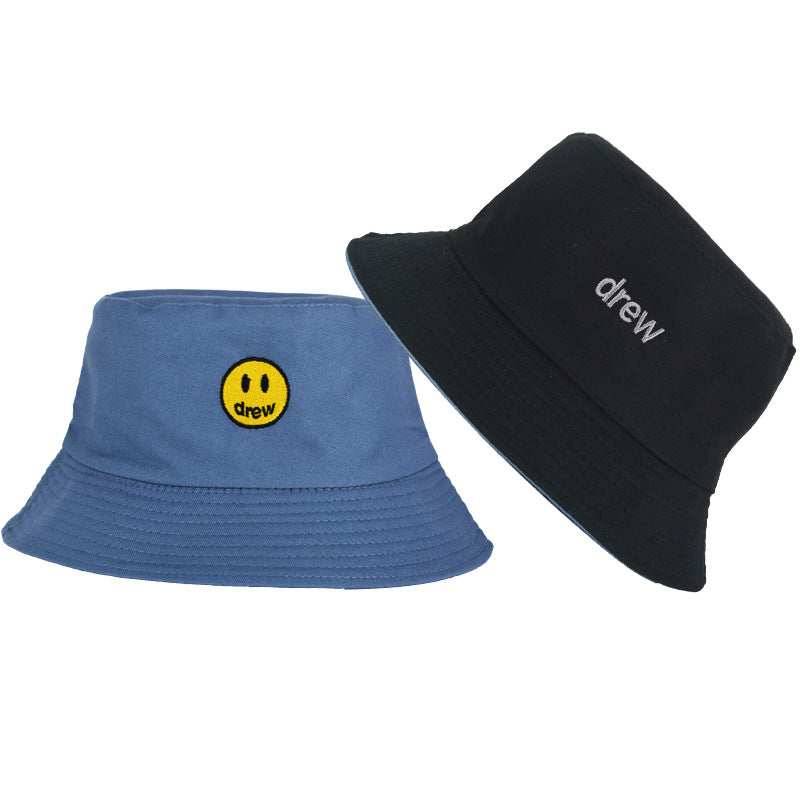 Drew House Justin Bieber Hat Bucket Hat Fishing Cap Cotton Print Fisherman Hat Smiling Face Bucket Hat Female Summer Outdoor Sun Hat