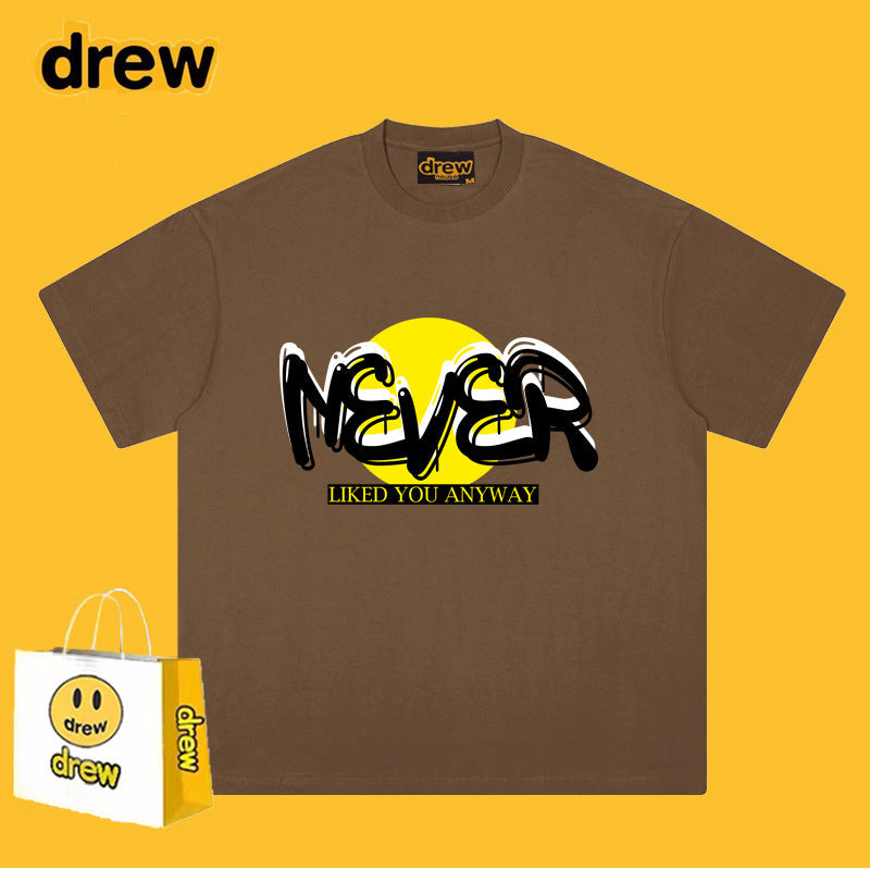 Drew T-shirts Smiley Face Short Sleeve Loose round Neck Short Sleeve